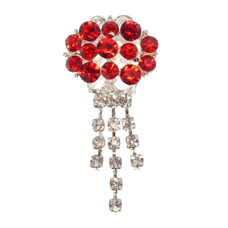 Брошка Овал з червоними стразами та підвісками фото №1