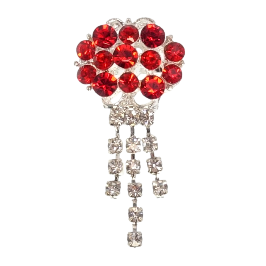 Брошь Овал с красными стразами и подвесками фото №1