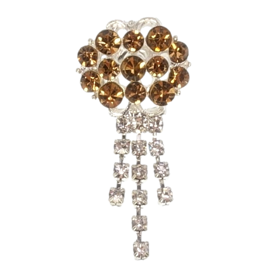 Брошь Овал с коричневыми стразами и подвесками фото №1