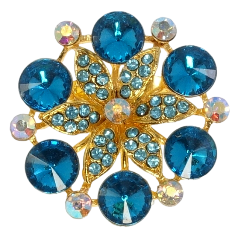 Брошь Цветок с голубыми стразами фото №5