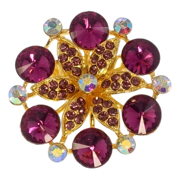 Брошь Цветок с бордовыми стразами фото №6