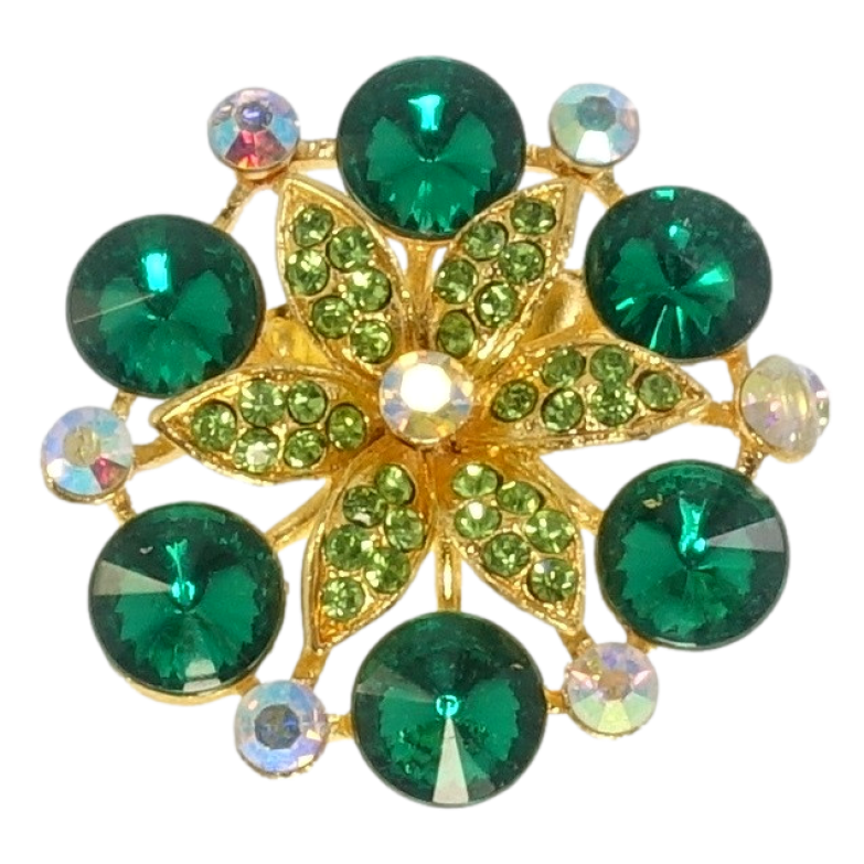 Брошка Квітка із зеленими стразами фото №1