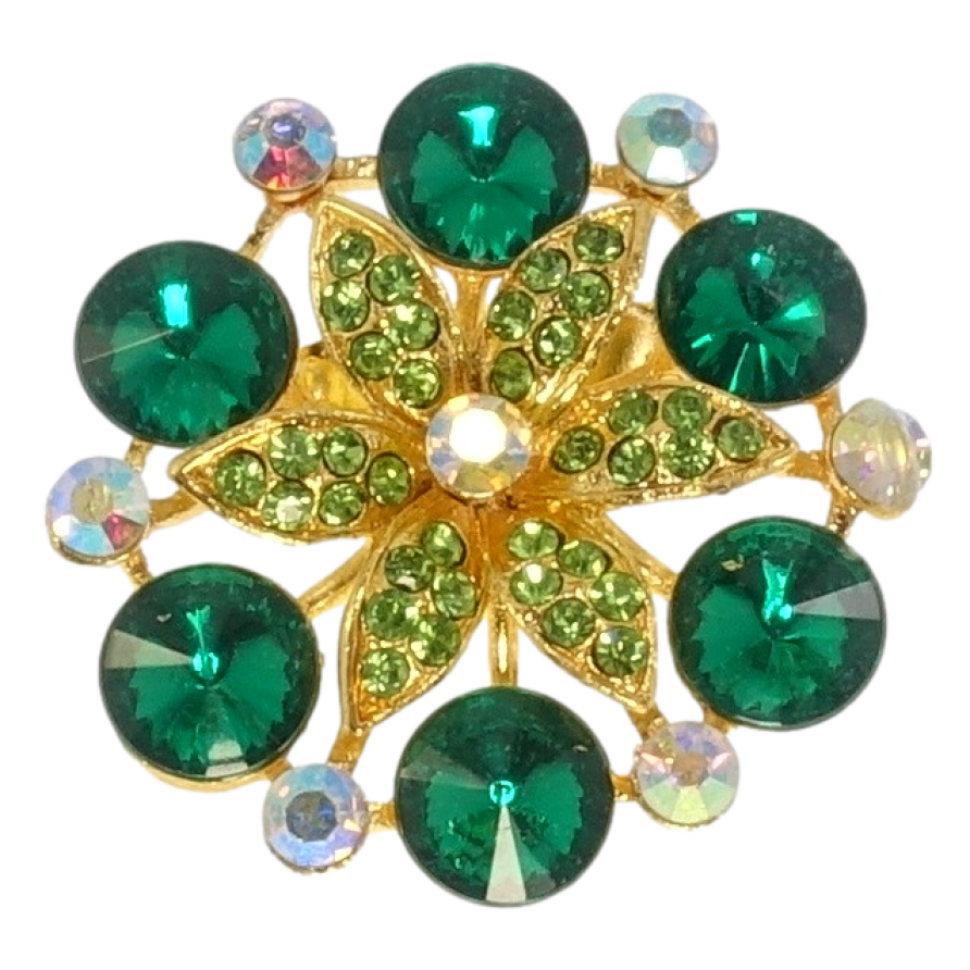Брошь Цветок с зелеными стразами фото №1