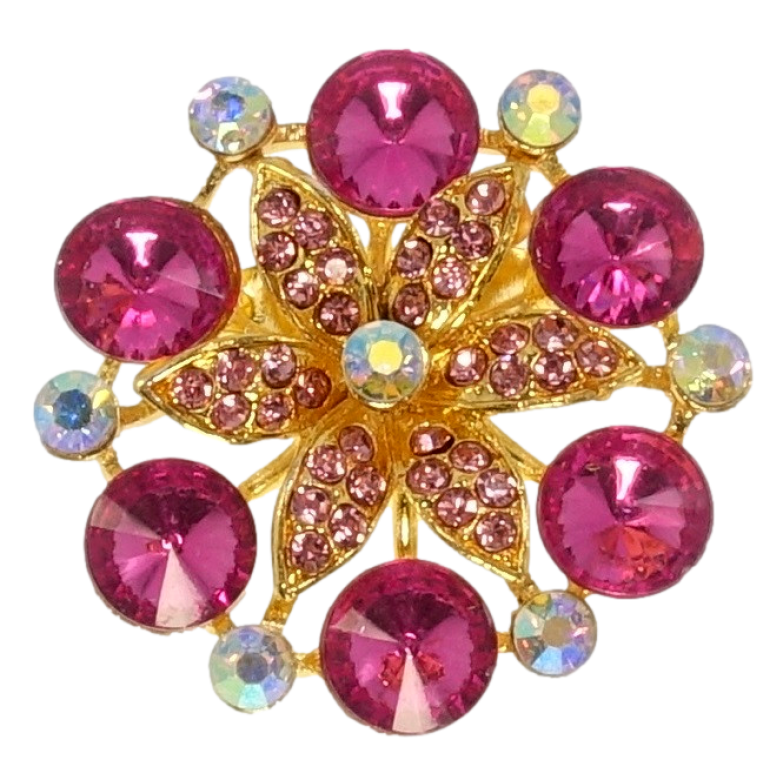Брошь Цветок с розовыми стразами фото №2