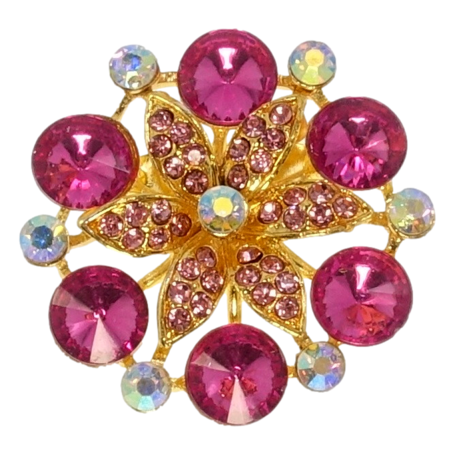 Брошка Квітка з рожевими стразами фото №1