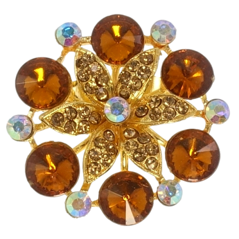 Брошка Квітка з коричневими стразами фото №1