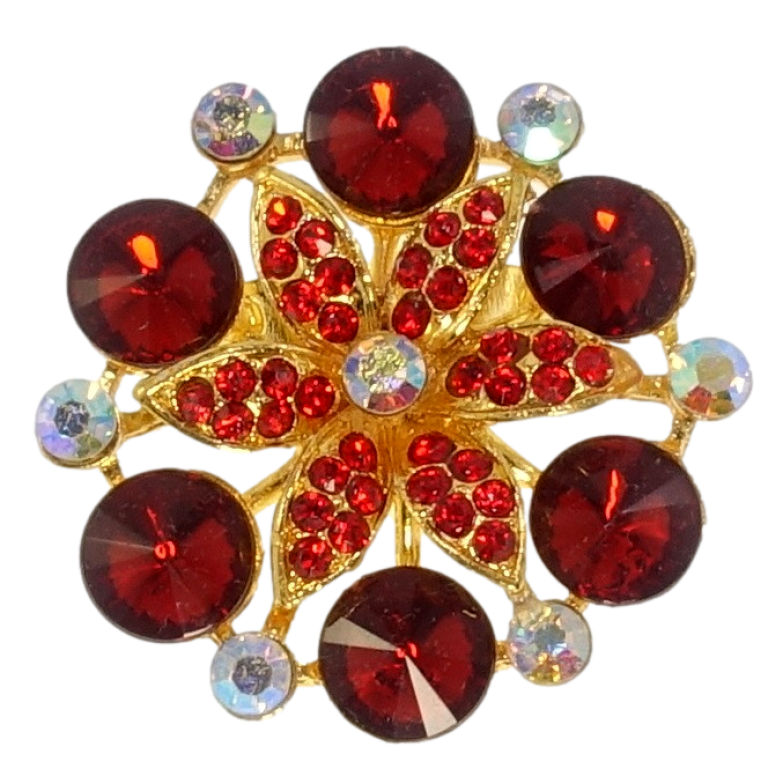 Брошь Цветок с красными стразами фото №1