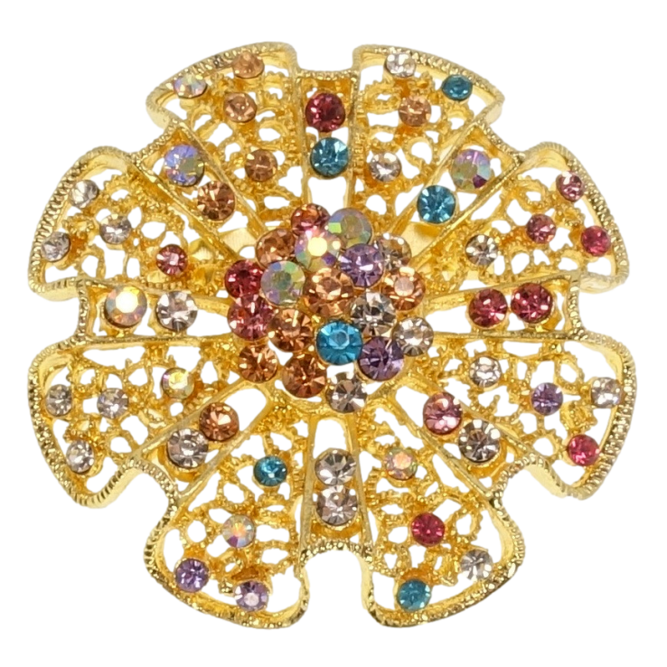 Брошка Ажурна квітка з кольоровими стразами фото №19