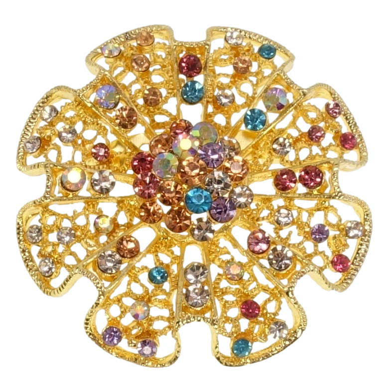 Брошь Ажурный цветок с цветными стразами фото №1