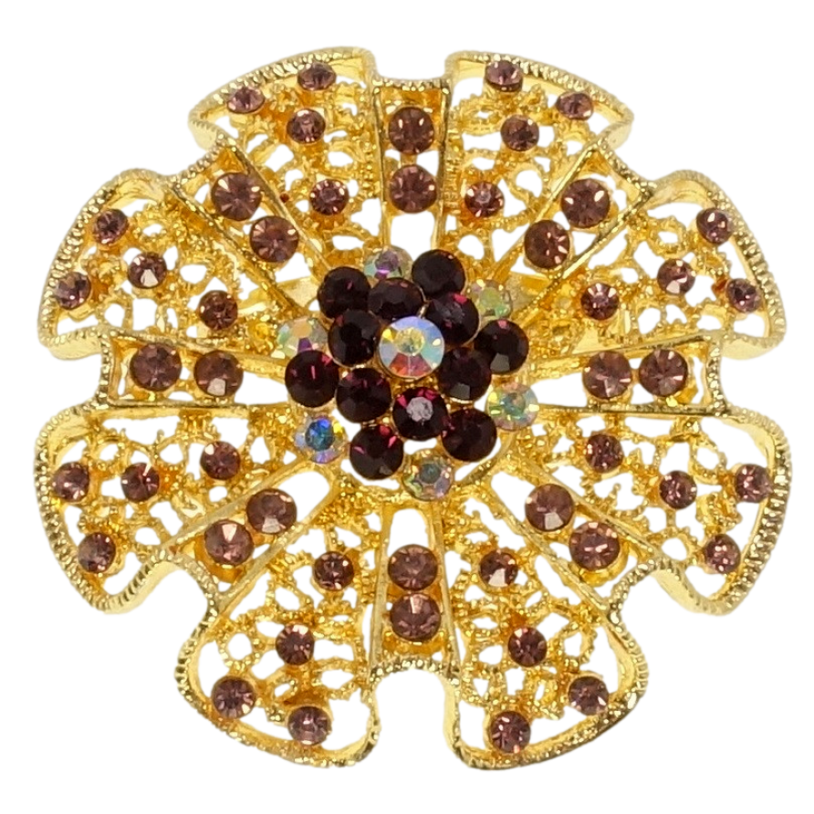 Брошь Ажурный цветок с бордовыми стразами фото №1