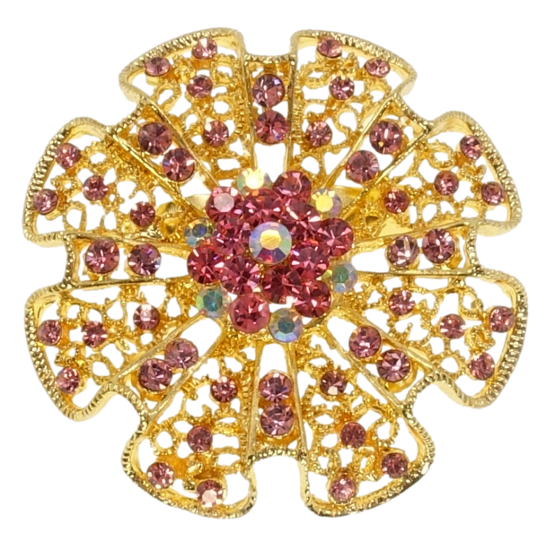 Брошь Ажурный цветок с розовыми стразами фото №3