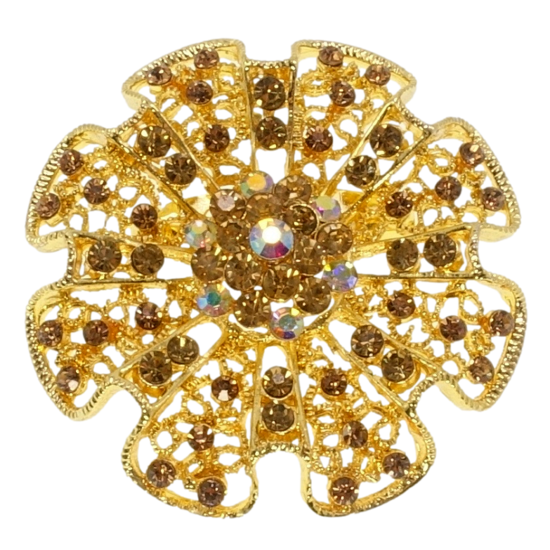 Брошь Ажурный цветок с золотистыми стразами фото №1