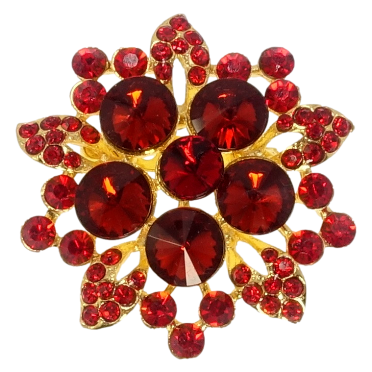 Брошь Цветок с красными стразами фото №13