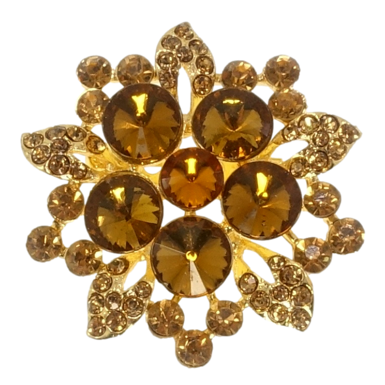 Брошь Цветок с коричневыми стразами фото №1