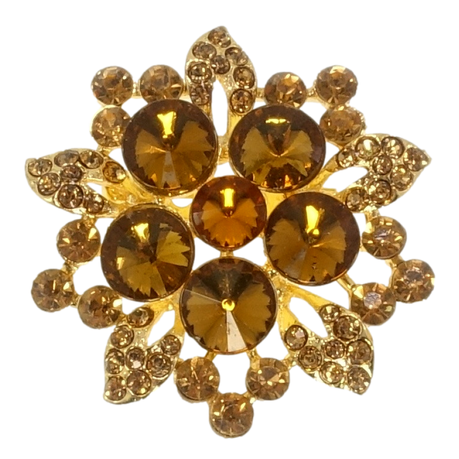 Брошь Цветок с коричневыми стразами фото №1