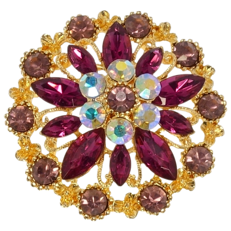 Брошь Сказочный цветок с бордовыми стразами фото №24