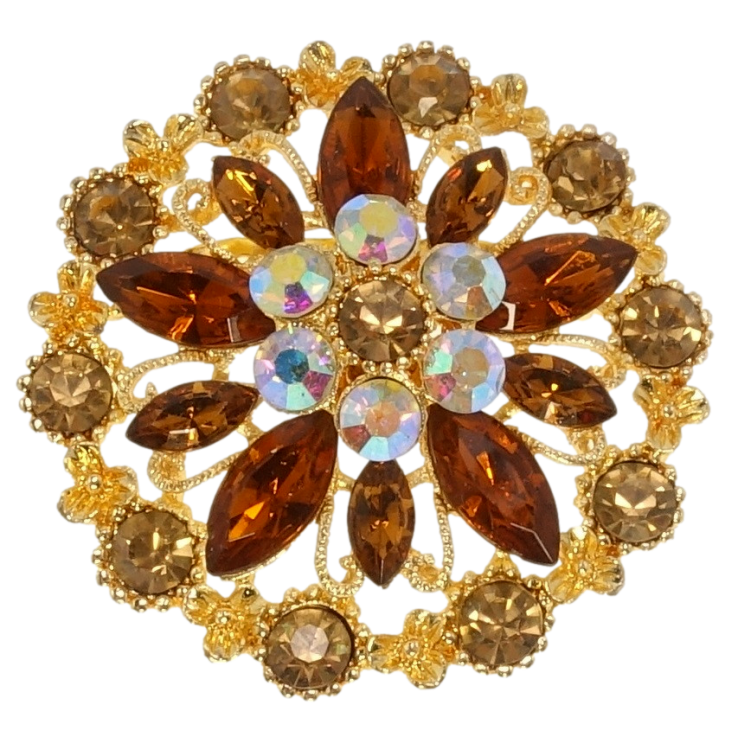 Брошь Сказочный цветок с коричневыми стразами фото №23