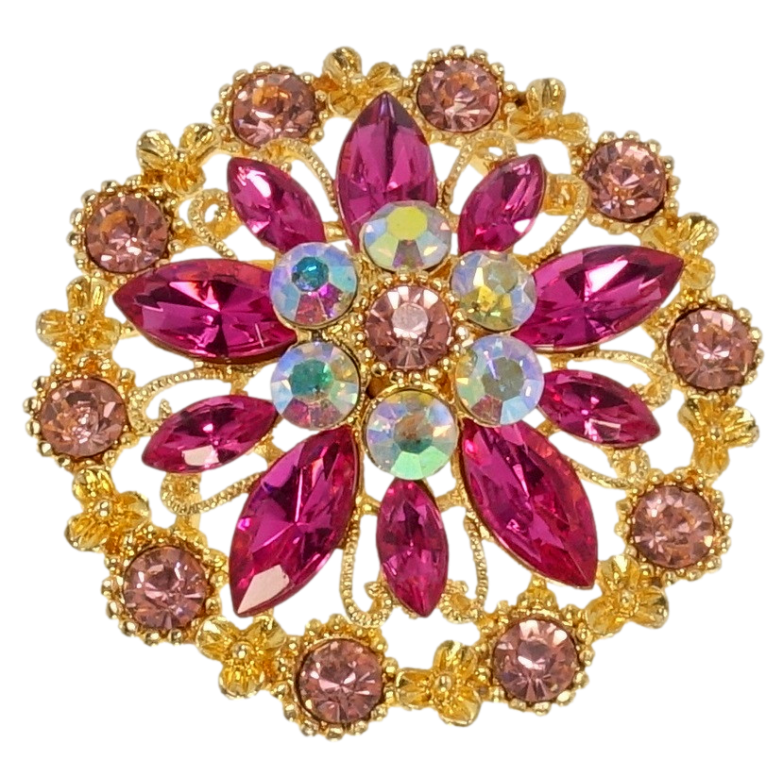 Брошь Сказочный цветок с розовыми стразами фото №2 Брошь Сказочный цветок с розовыми стразами фото №2