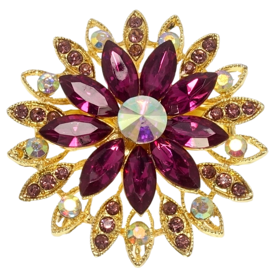 Брошка Квітка з бордовими стразами фото №1