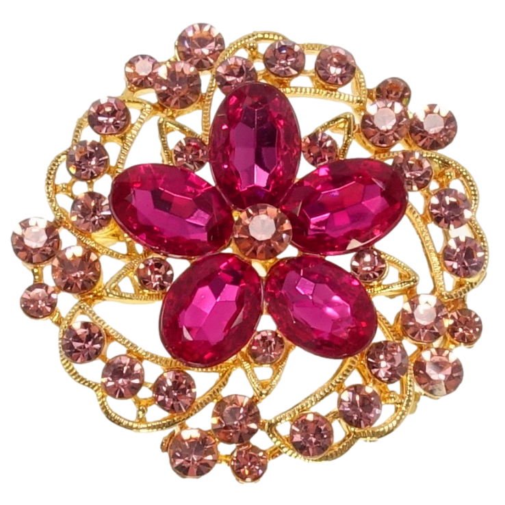 Брошка Квітка з рожевими стразами фото №24