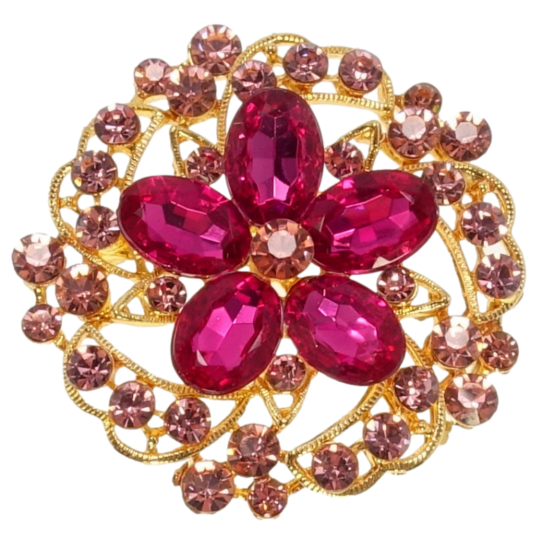 Брошка Квітка з рожевими стразами фото №1