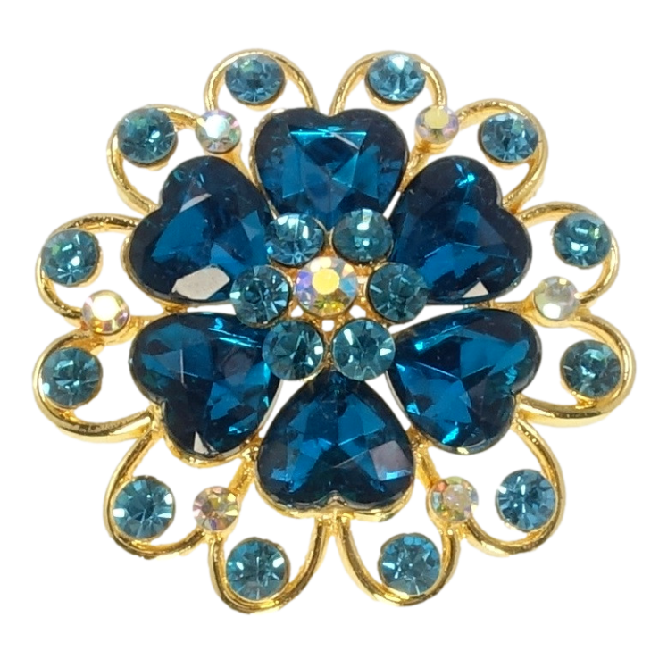 Брошь Цветок с бирюзовыми стразами фото №10