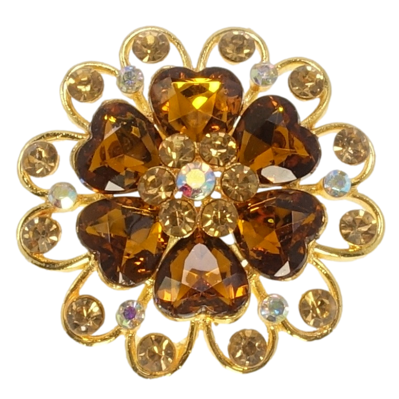 Брошь Цветок с коричневыми стразами фото №1