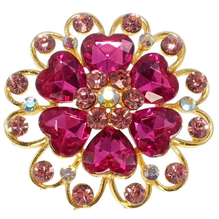 Брошка Квітка з рожевими стразами фото №5