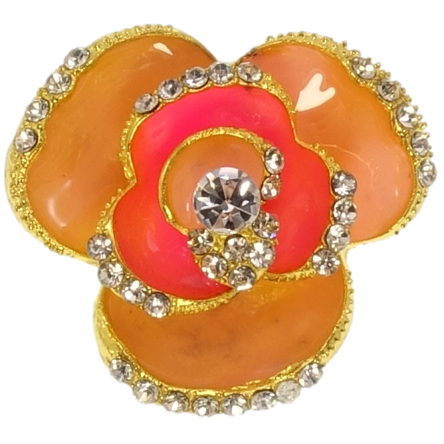 Брошка Квітка з профарбуванням помаранчевою емаллю та стразами фото №1