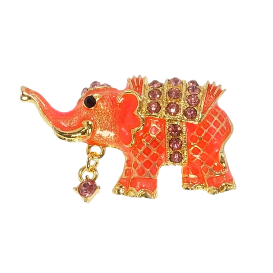 Брошь Слон с прокраской оранжевой эмалью и розовыми стразами фото №1 Брошь Слон с прокраской оранжевой эмалью и розовыми стразами фото №1