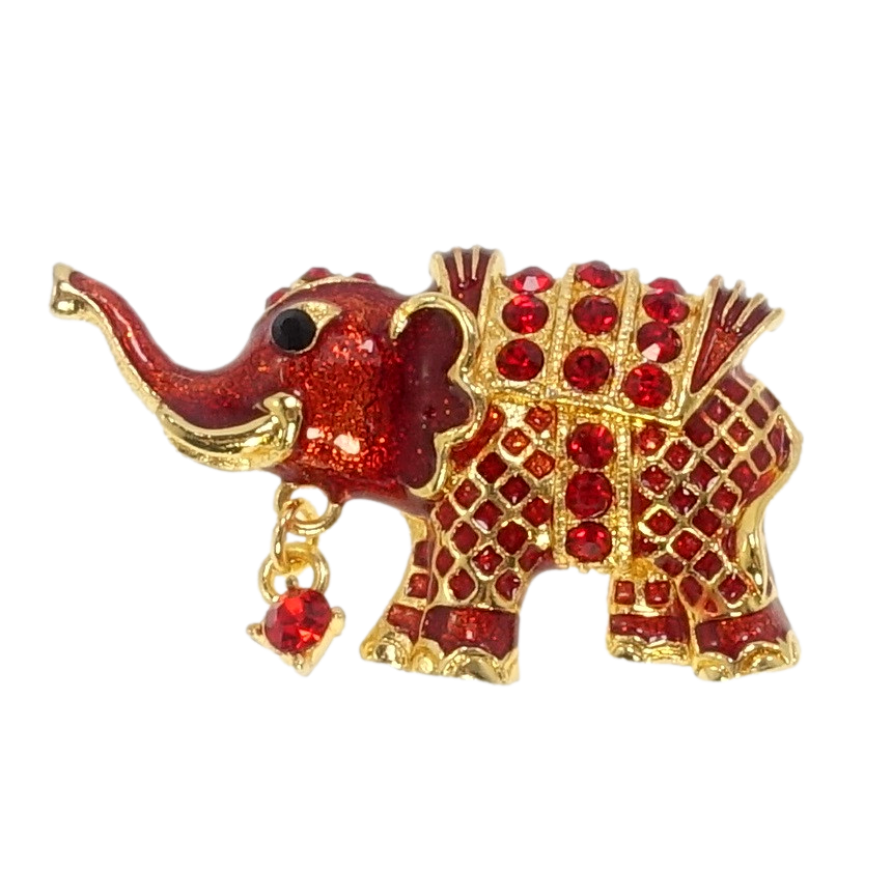 Брошка Слон із профарбуванням червоною емаллю та стразами фото №1