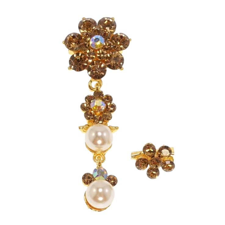 Набор из 2 брошек Коричневые кристальные цветочки с подвеской фото №2