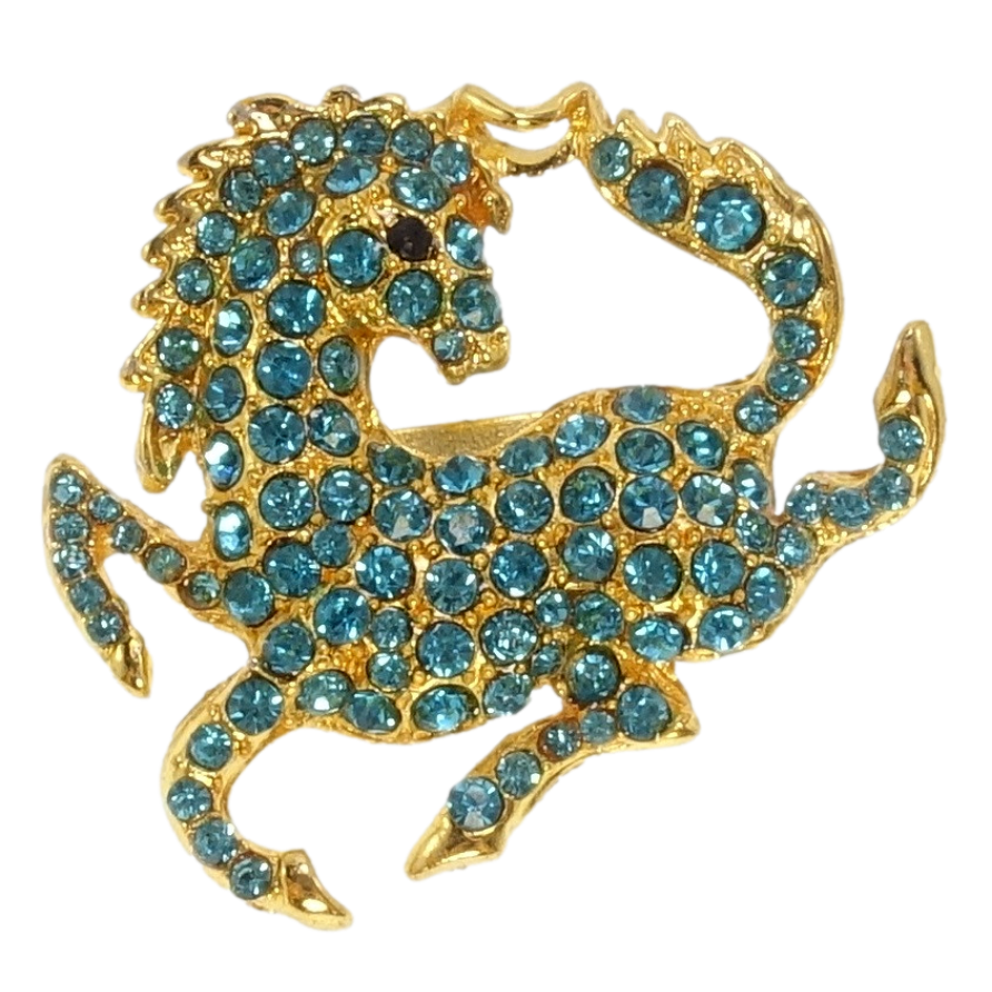 Брошка Кінь з бірюзовими стразами фото №1