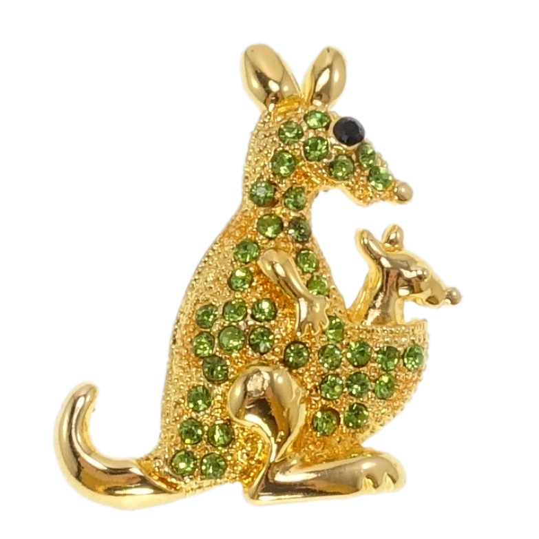 Брошь Кенгуру с зелеными стразами фото №1 Брошь Кенгуру с зелеными стразами фото №1