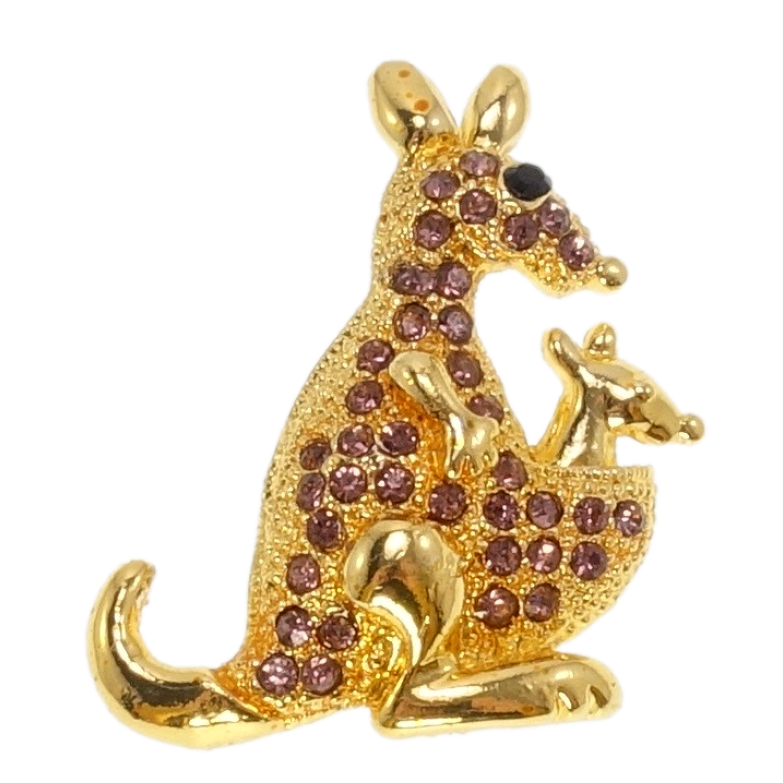 Брошь Кенгуру с бордовыми стразами фото №1