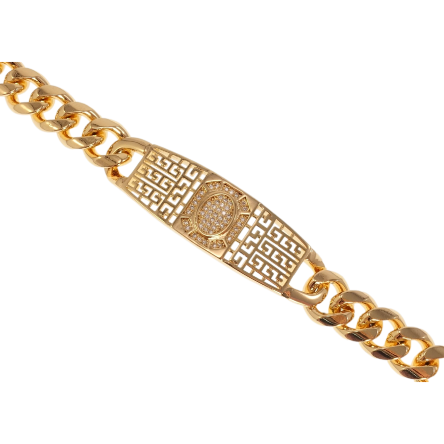 Браслет Xuping Позолота 18K Панцирне плетіння із вставкою із грецьким орнаментом довжина 19,5см х 11-16мм фото №1