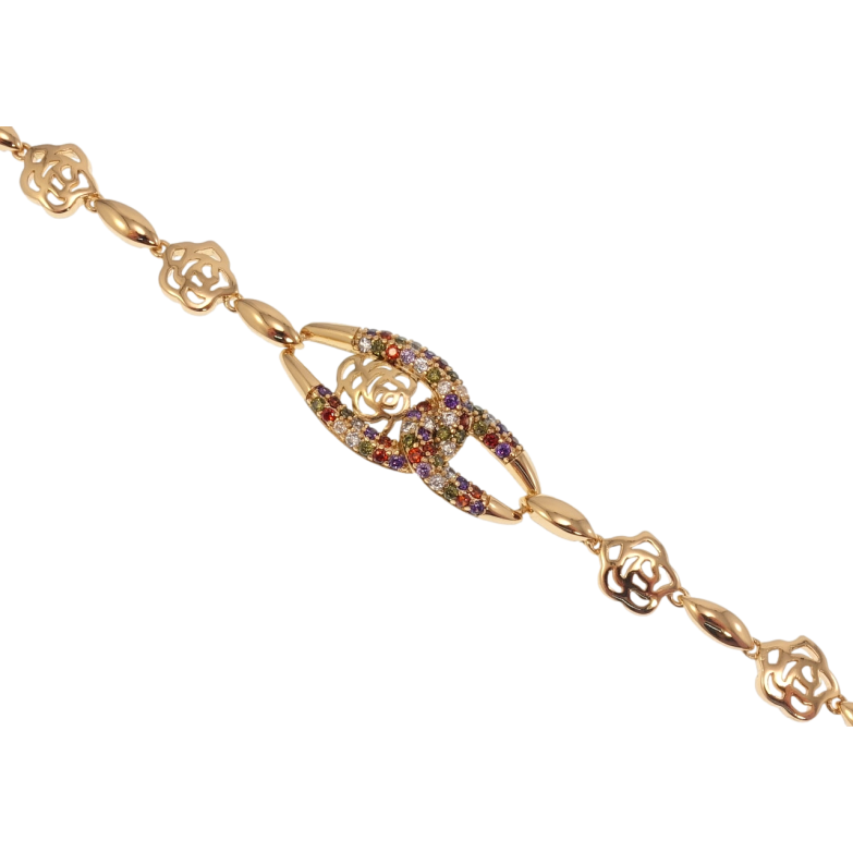 Браслет Xuping Позолота 18K Роза с петельками с цветным цирконием длина с доп.замком 17,19см х 4-13мм фото №2 Браслет Xuping Позолота 18K Роза с петельками с цветным цирконием длина с доп.замком 17,19см х 4-13мм фото №2