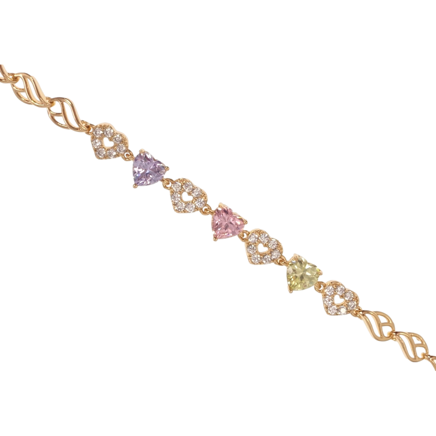 Браслет Xuping Позолота 18K Кристальные цветные сердечки длина с доп.замком 17,19см х 5-6мм фото №1 Браслет Xuping Позолота 18K Кристальные цветные сердечки длина с доп.замком 17,19см х 5-6мм фото №1