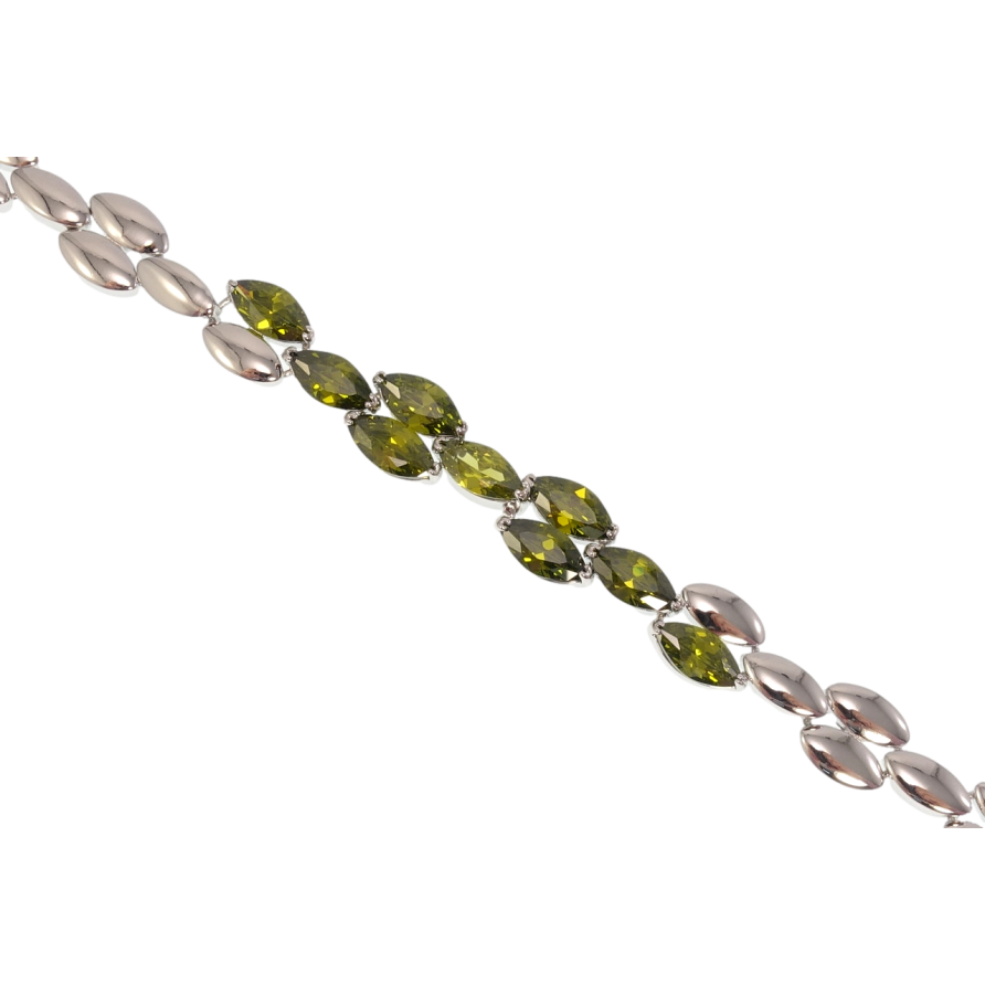 Браслет Xuping Родій Овальні ланки з оливковими кристалами довжина 17,5см х 5-10мм фото №1