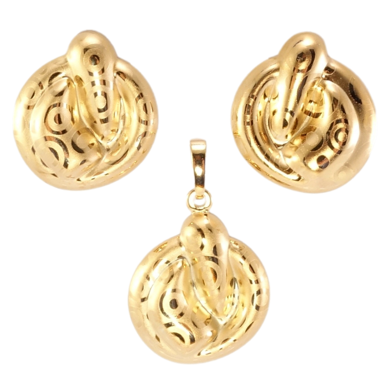Набор Xuping Позолота 18K Серьги Кулон Фигурные с узором напылением фото №1 Набор Xuping Позолота 18K Серьги Кулон Фигурные с узором напылением фото №1
