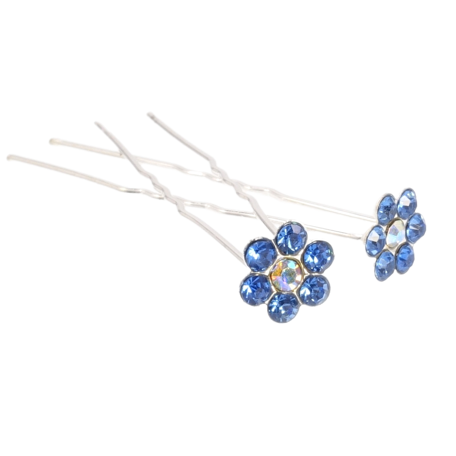 Шпилька для волосся Синя квіточка зі страз ø 11мм (ціна за одну штуку) фото №1