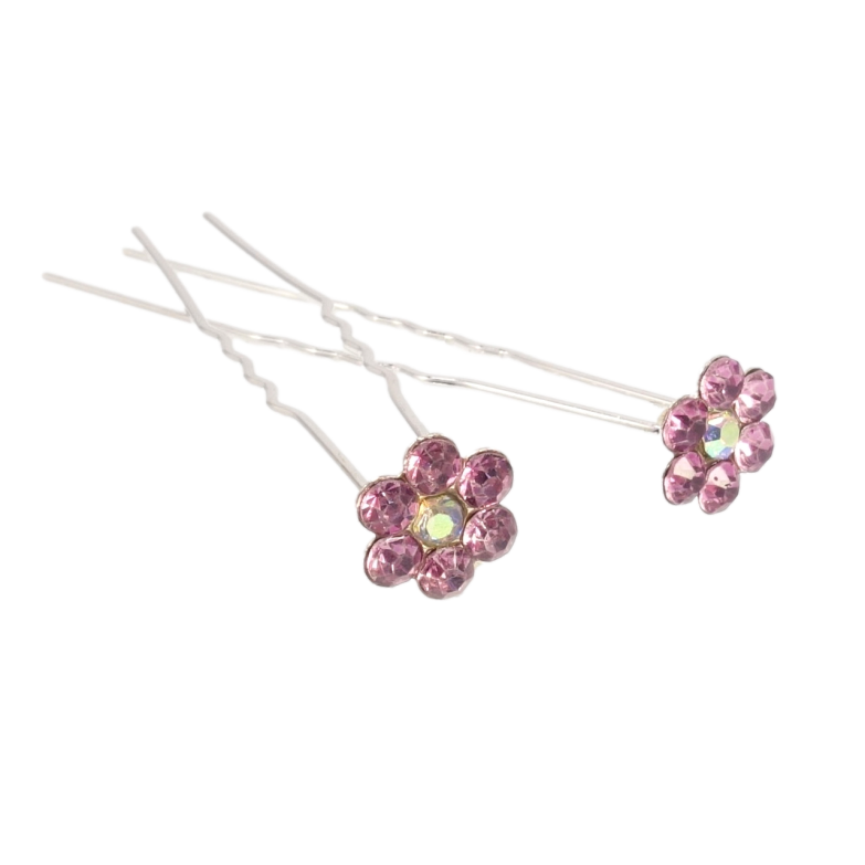 Шпилька для волосся Рожева квіточка зі страз ø 11мм (ціна за одну штуку) фото №1
