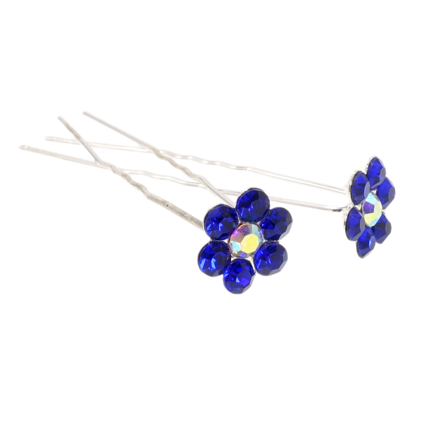 Шпилька для волос Синий цветочек из страз ø 14мм (цена за одну штуку) фото №1