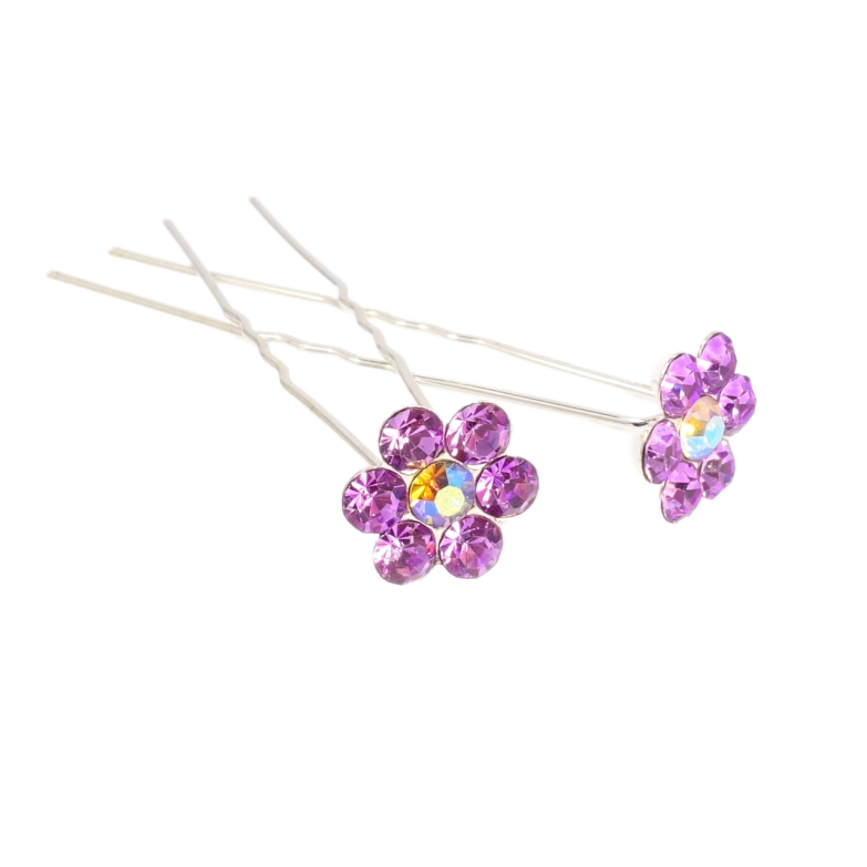 Шпилька для волос Сиреневый цветочек из страз ø 14мм (цена за одну штуку) фото №1