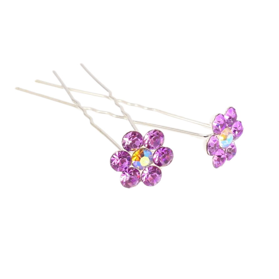Шпилька для волос Сиреневый цветочек из страз ø 14мм (цена за одну штуку) фото №1