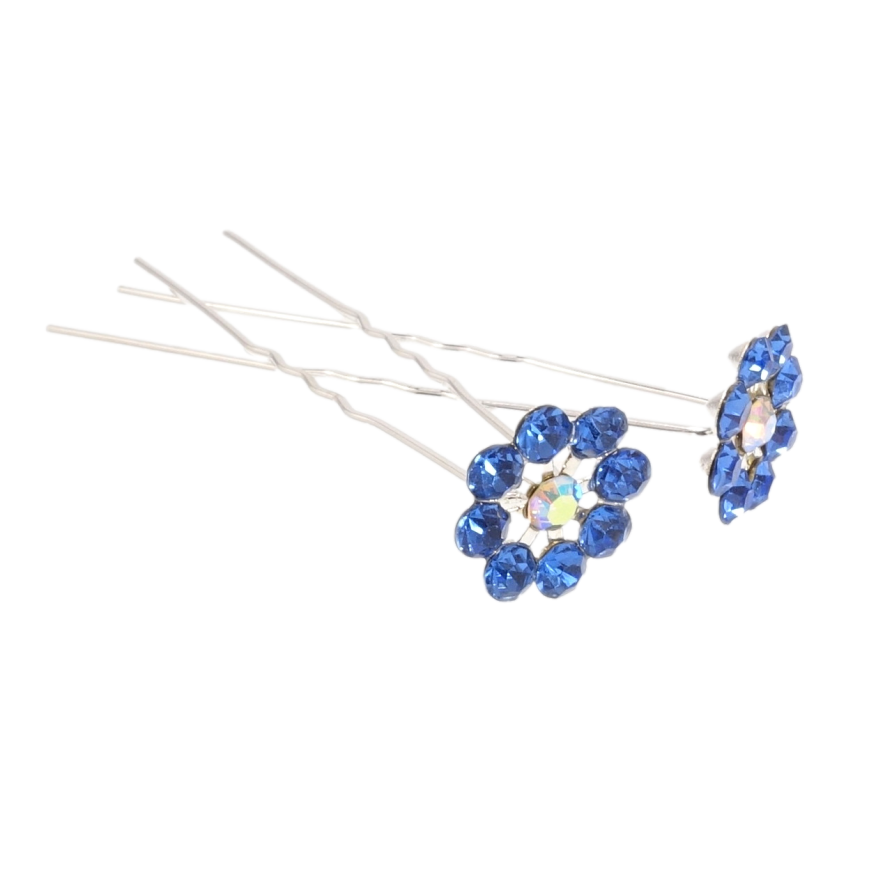 Шпилька для волос Синий цветочек из страз ø 16мм (цена за одну штуку) фото №1