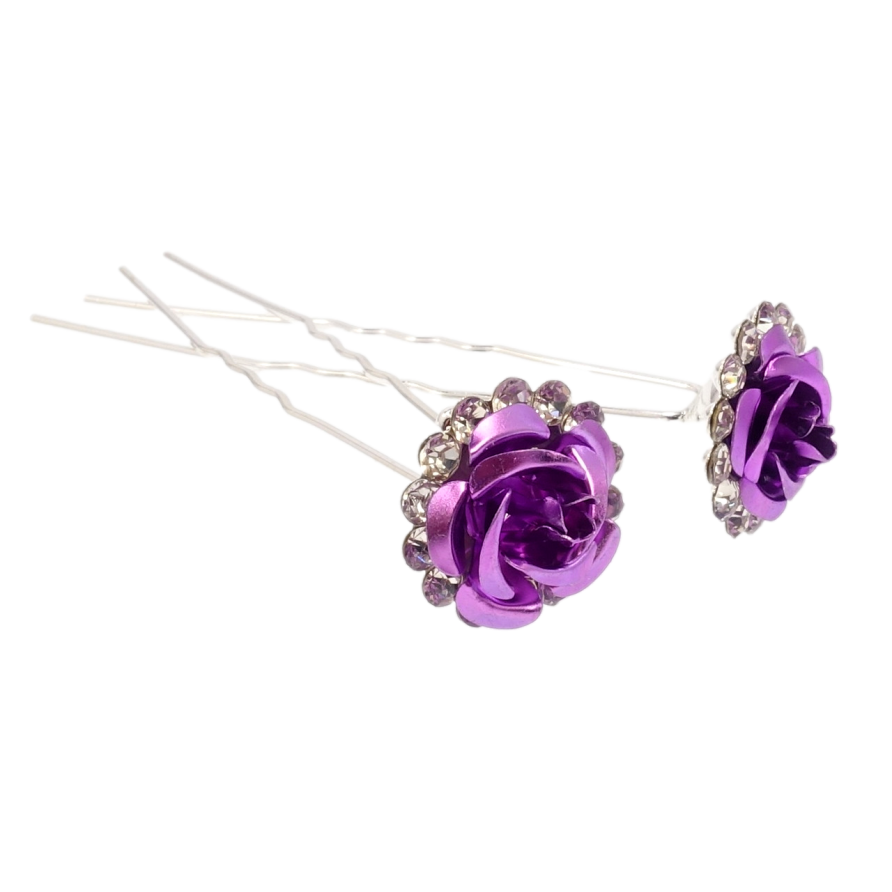 Шпилька для волос Сиреневая роза в обрамлении страз ø 18мм (цена за одну штуку) фото №1