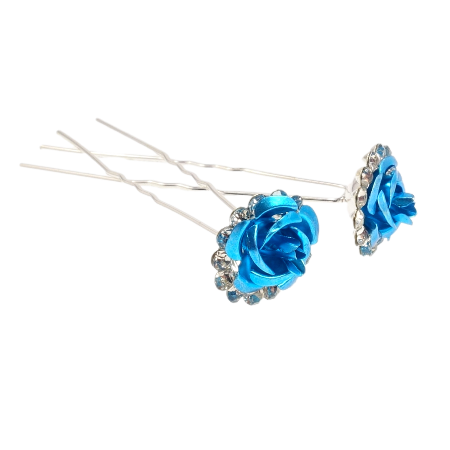 Шпилька для волос Голубая роза в обрамлении страз ø 18мм (цена за одну штуку) фото №1