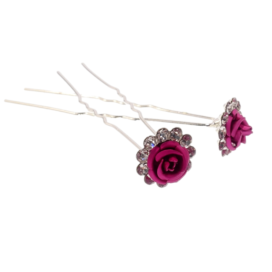 Шпилька для волос Бордовая роза в обрамлении страз ø 14мм (цена за одну штуку) фото №1 Шпилька для волос Бордовая роза в обрамлении страз ø 14мм (цена за одну штуку) фото №1