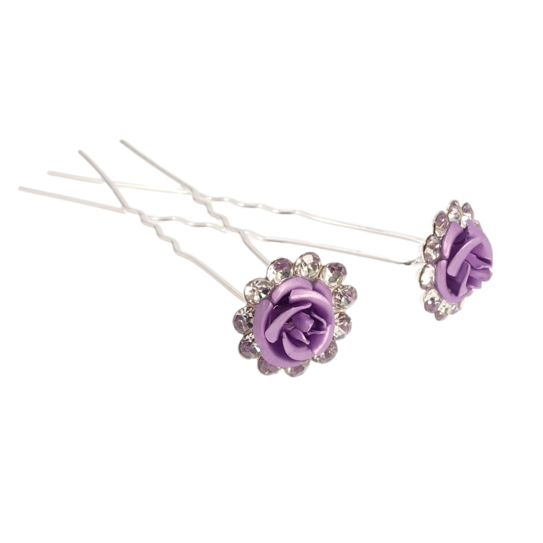 Шпилька для волосся Бузова троянда в обрамленні страз ø 14мм (ціна за одну штуку) фото №1